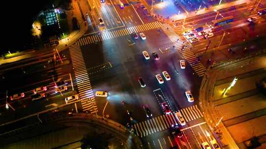 杭州城市十字路口夜景车流视频素材