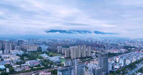 江西省九江市夏季雨后城市景观航拍延时