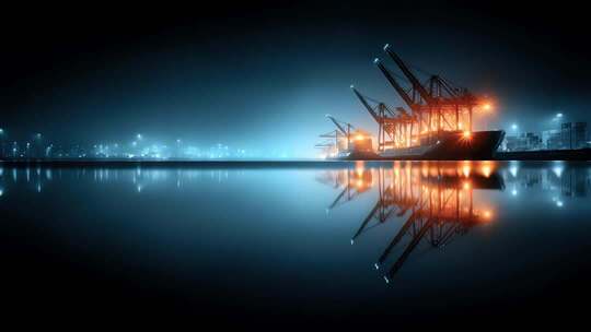 夜色下的港口集装箱码头繁忙景象