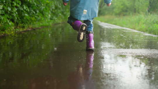 孩子们在雨中漫步