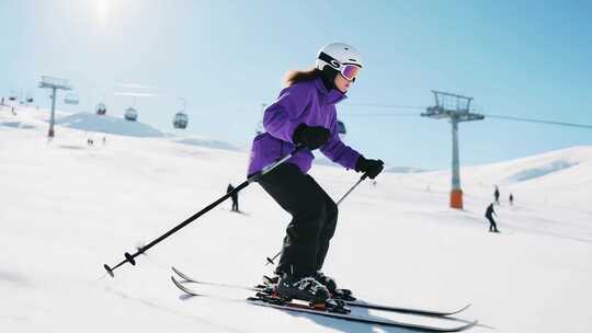 女子滑雪场滑雪场景