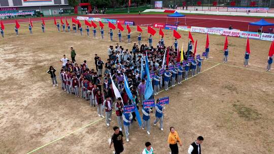 中小学田径运动会开幕式 高视角航拍