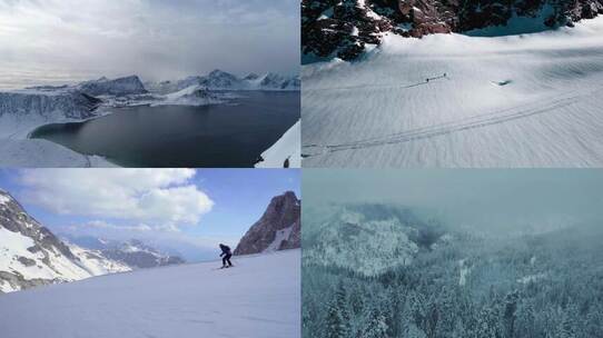 航拍壮丽雪山上行驶车辆去滑雪游玩 视频合集