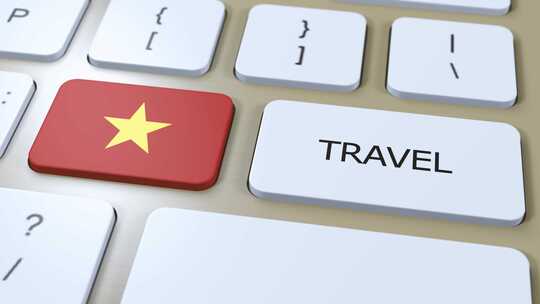 越南国旗和文字旅行按钮旅行到国家3D动画