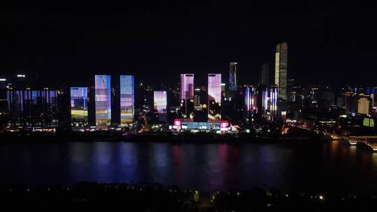 湖南 长沙 城市 夜景 灯光秀 航拍