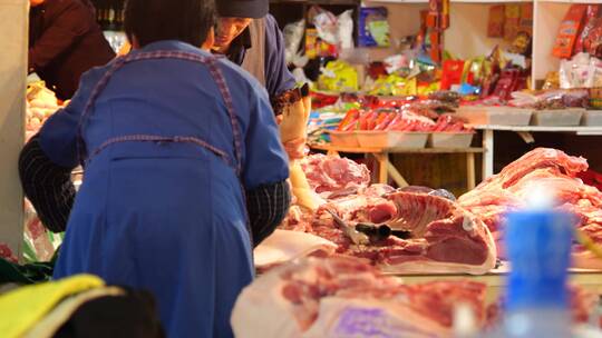 菜市场猪肉4K实拍视频素材模板下载