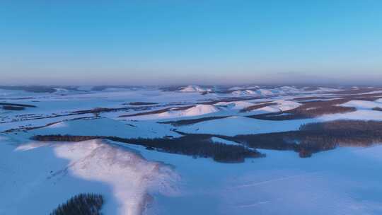 航拍内蒙古雪域雪原暮色视频素材模板下载