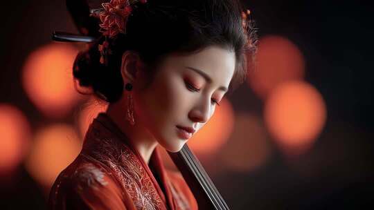 唐朝仕女琵琶演奏古典唯美意境