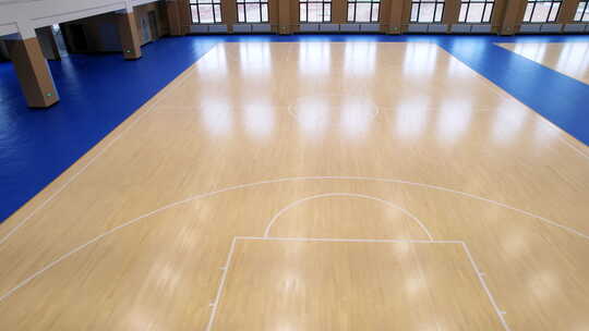 体院馆室内篮球场木地板航拍