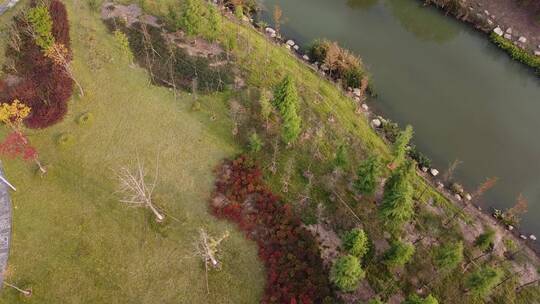 航拍湖北黄冈浠水县公园及运动场