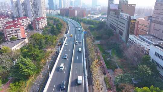 上海虹口区内环高架路航拍车流马路道路城市