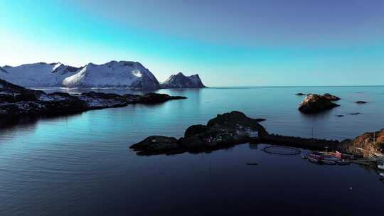 4K航拍北欧挪威塞尼亚岛自然风景