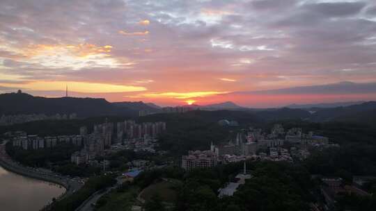 惠州惠城区傍晚夕阳航拍视频素材模板下载