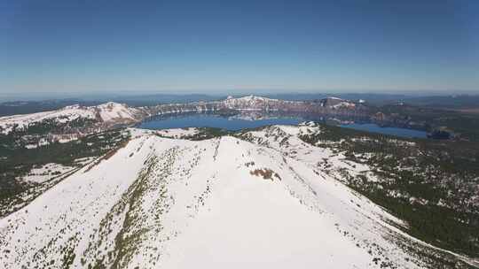 湖，火山口，雪，山