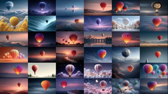 热气球飞越山川湖海浪漫风光(118S快速预览)高清在线视频素材下载