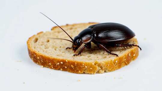 甲虫在面包片上的微距画面