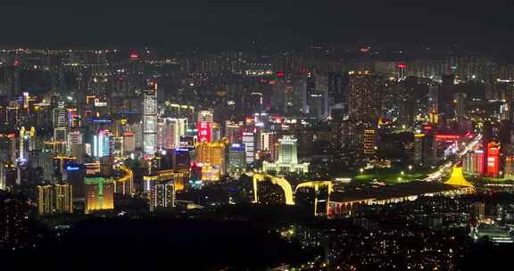 航拍广西南宁东盟商务区城市夜景