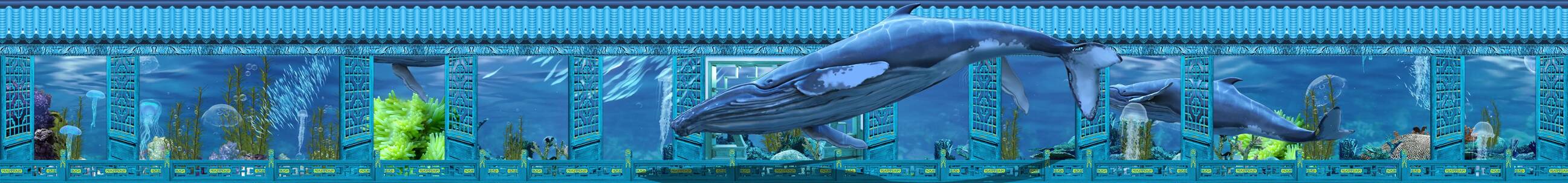蓝色屏风海洋 鲨鱼鲸鱼 裸眼3d