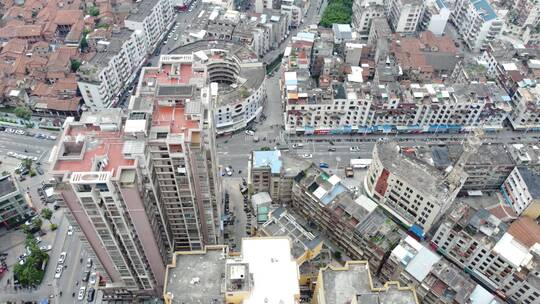 航拍福建莆田市高楼 车流