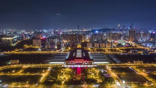 广西南宁南宁东站夜景航拍延时