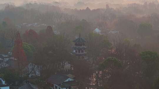 西溪湿地晨雾航拍