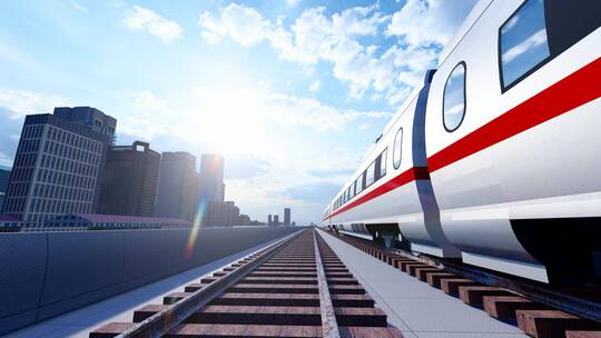 城市高铁轻轨列车穿过市区