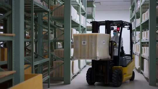 仓库叉车工人搬运货物