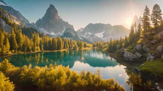 山林湖泊自然风光全景