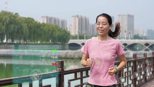 亚洲中国女性女士带耳机运动