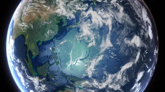 现实地球从太空放大云彩台湾台北市