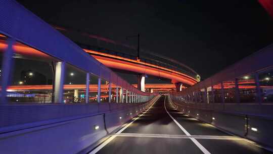 城市夜晚夜景开车第一视角汽车窗外沿途风景