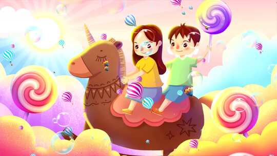 儿童骑独角兽卡通画面