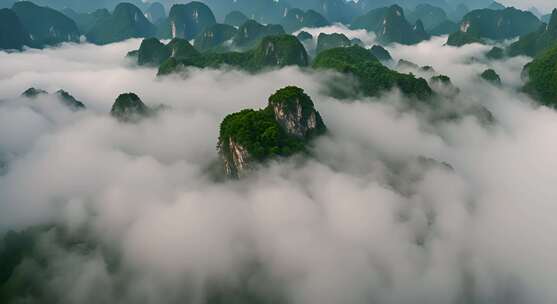 桂林山水合集山峰云海群山云雾缭绕自然风景