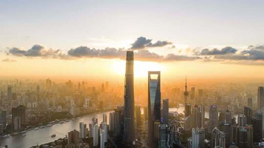 上海日落航拍延时 上海黄昏