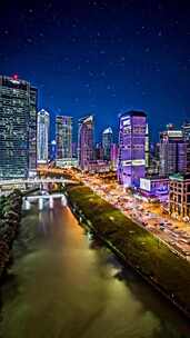 城市河流夜景摩天大楼