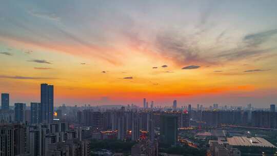 长沙市晚霞夜景无人机航拍延时