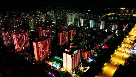 江苏海门夜景航拍繁华都市钢铁森林