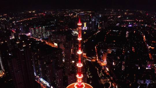 辽宁彩电塔沈阳电视塔地标夜景航拍