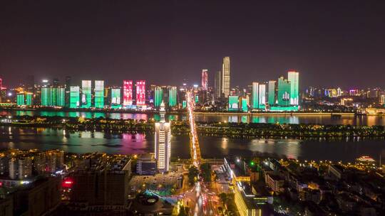 航拍湖南长沙夜景移动延时