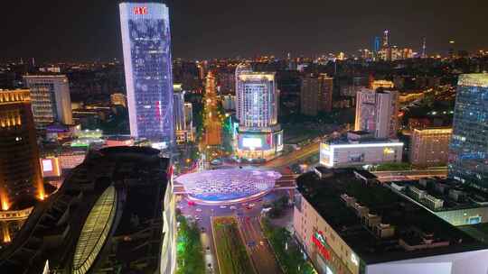 上海市杨浦区商圈五角场广场夜晚夜景城市车视频素材模板下载