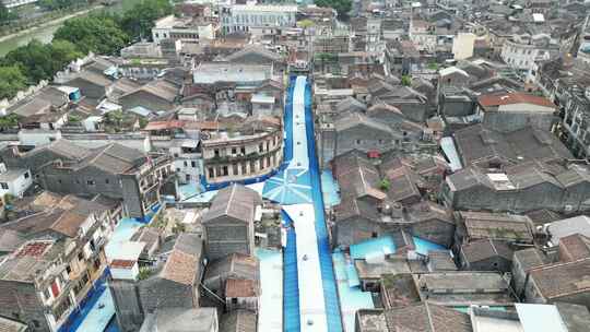 广东省江门市三十三墟街航拍
