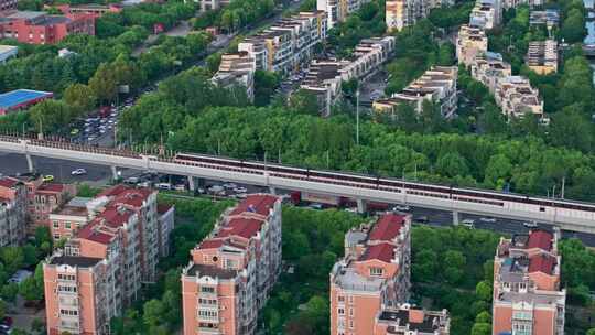 航拍上海外环高速立交桥城市风光地铁交通