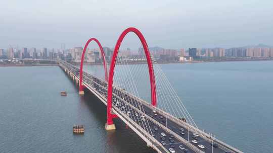 航飞杭州之江大桥两侧视频素材模板下载
