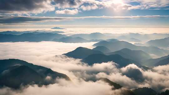 山峦云海日出全景