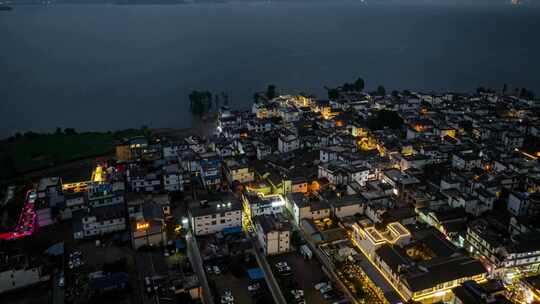 云南大理洱海 龙龛码头夜景 航拍延时