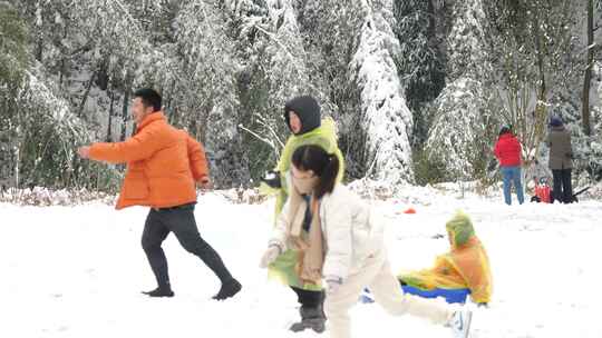 冬天雪地里开心的打雪仗玩雪