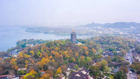 杭州__雷峰塔_日景_环绕航拍延时