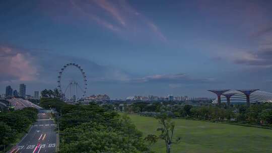 车流摩天轮延时丛白天到黑夜