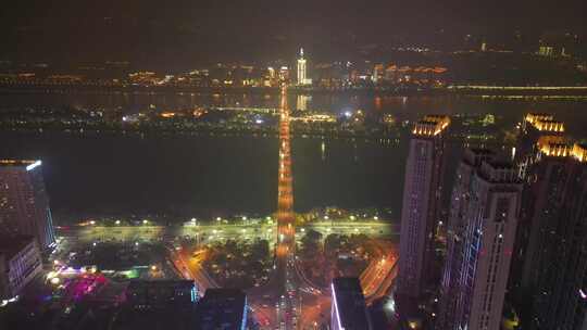 湖南长沙城市夜景交通航拍