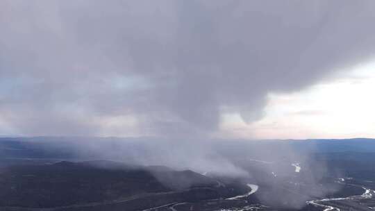 延时航拍山川夕阳云彩冷空气